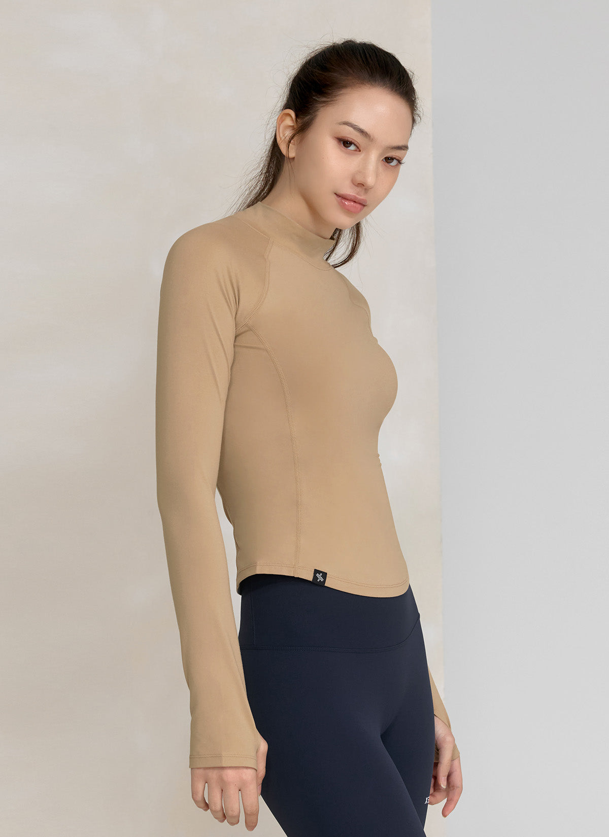 Stylish Peach Mock Neck Long Sleeve Top for Women - Perfect for Office Wear, Casual Outings & Fall Layering