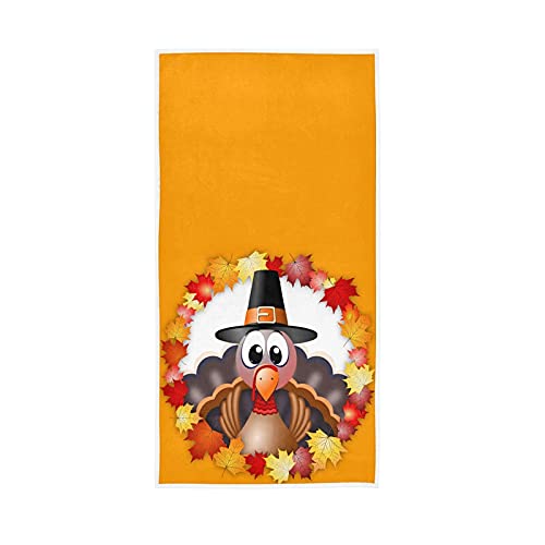Happy Turkey Thanksgiving Soft Hand Towels 30x15 Inches - Decorative Maple Leaf Wreath Kitchen Dish & Bathroom Towels, Washcloth Set for Guest Gifts, Home & Family Use - Perfect for Holiday Decor, Hostess Gifts & Cozy Home Accents
