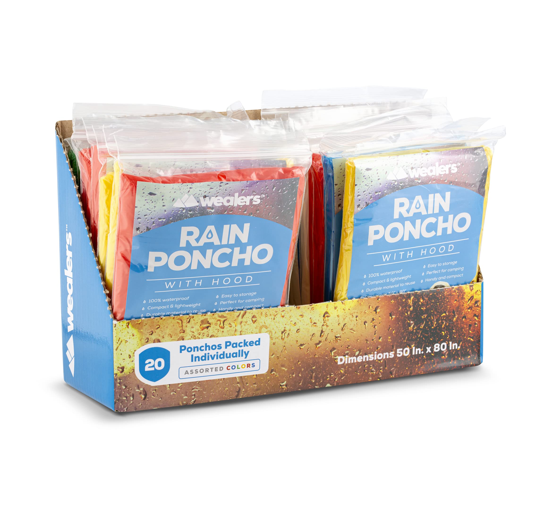 **Waterproof Disposable Rain Ponchos for Adults & Teens - Bulk Pack Emergency Raincoats for Outdoor Activities, Parks, Hiking & Travel - Multi Colors**