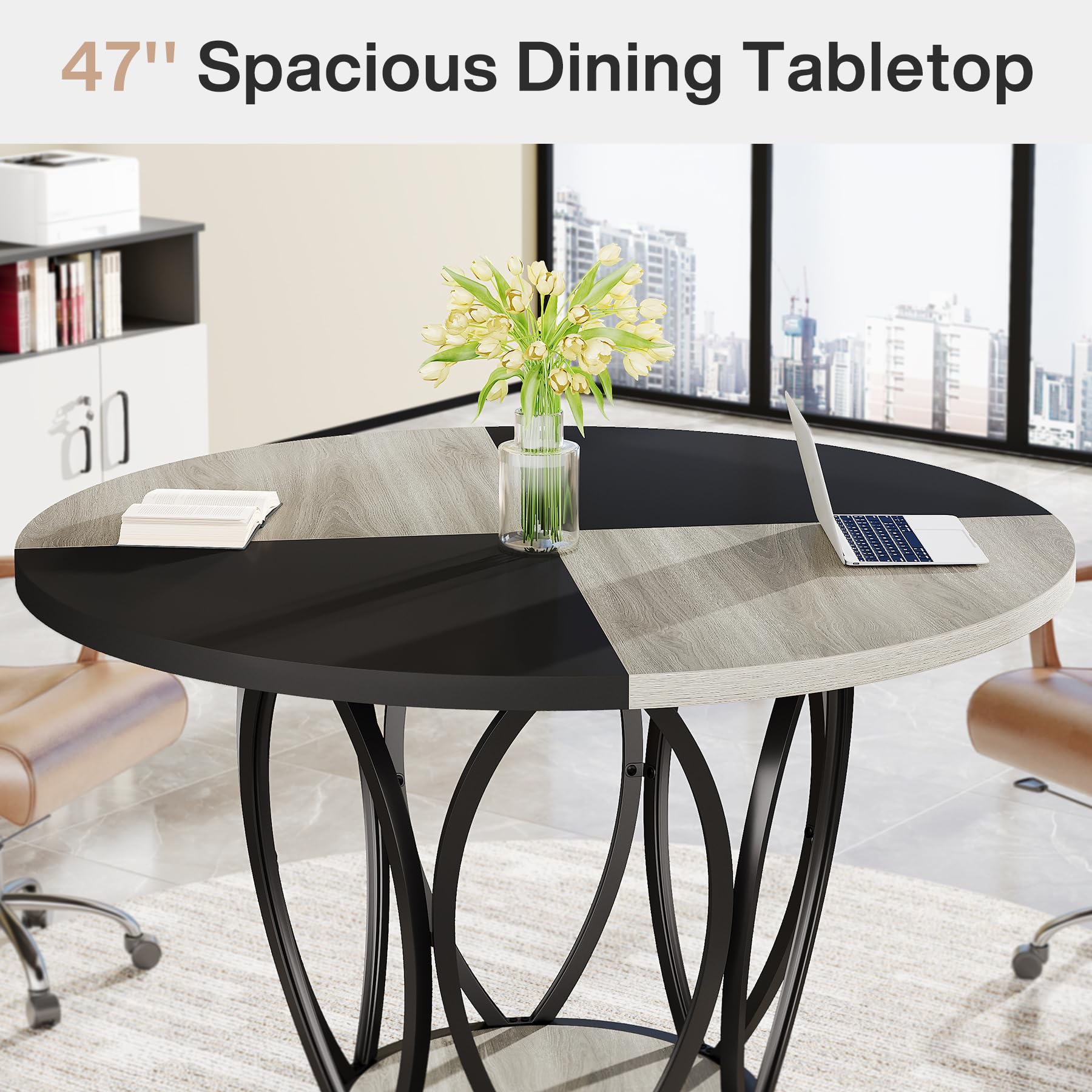 Tribesigns 47-Inch Round Conference Table for 4-6 People | Modern Wooden Meeting & Seminar Table | Office Conference Room Furniture for Small Meetings & Team Collaborations
