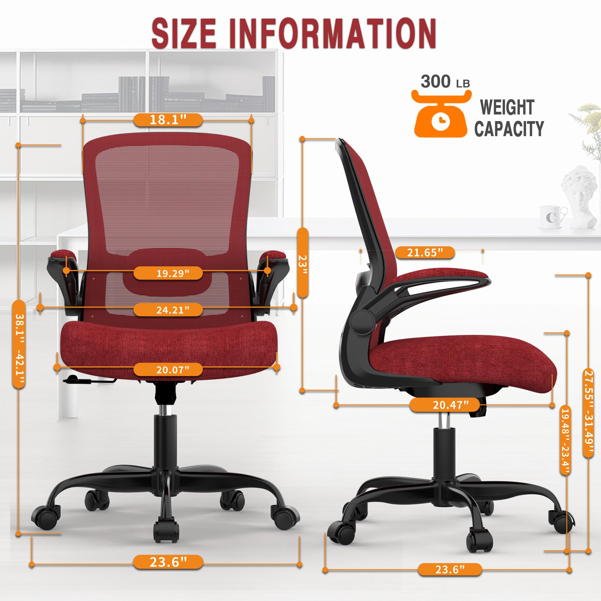 Ergonomic Office Chair with Adjustable Lumbar Support & High Back Mesh - BIFMA Certified Executive Desk Chair with Flip-Up Armrests for Home Office & Workspace - Perfect for Long Hours of Comfortable Computer Work