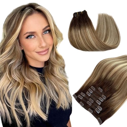 Clip in 120g#3T8/60 Brown Root to Ash Brown and Platinum Blonde