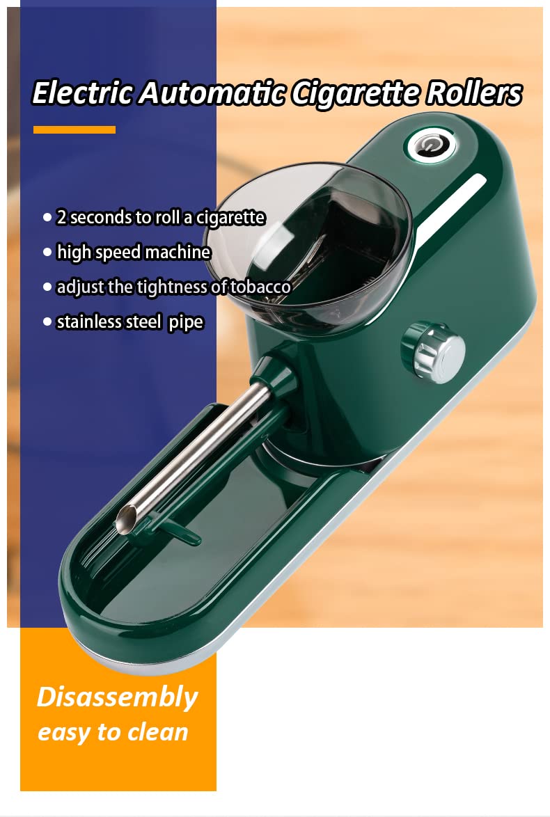 Electric Automatic Cigarette Rolling Machine - Portable Tobacco Injector for Regular & King Size 8mm Tubes (Green) | Perfect for DIY Smokers & Travel Use