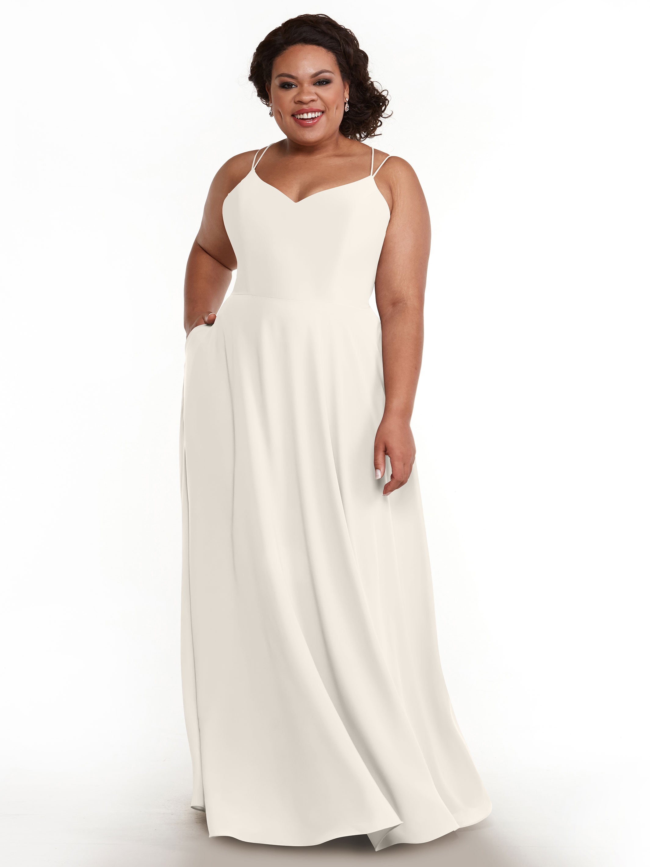 Elegant 83024 Stretch Chiffon A-Line Bridesmaid Dress with Pockets - Perfect for Weddings, Formal Events & Special Occasions