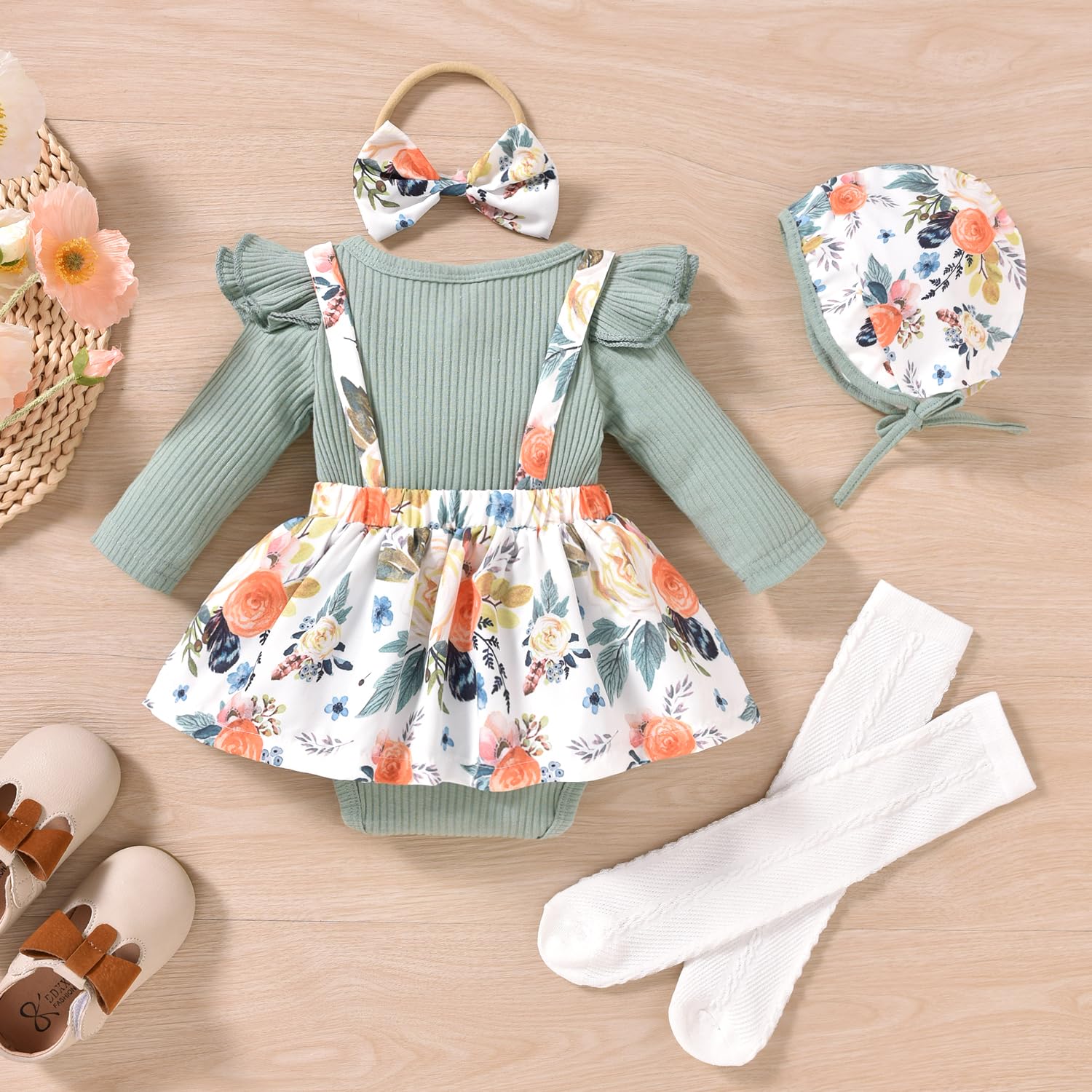 Unutiylo Preemie Newborn Baby Girl Clothes - Cute Ruffle Long Sleeve Romper Jumpsuit with Suspenders | Fall & Winter Outfits for Photoshoots, Holidays & Special Occasions