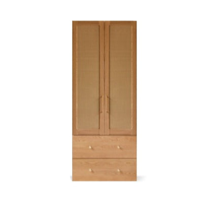 Oak Solid Wood Modular Wardrobe with Rattan Doors - Customizable Closet Storage for Bedroom & Living Room Organization