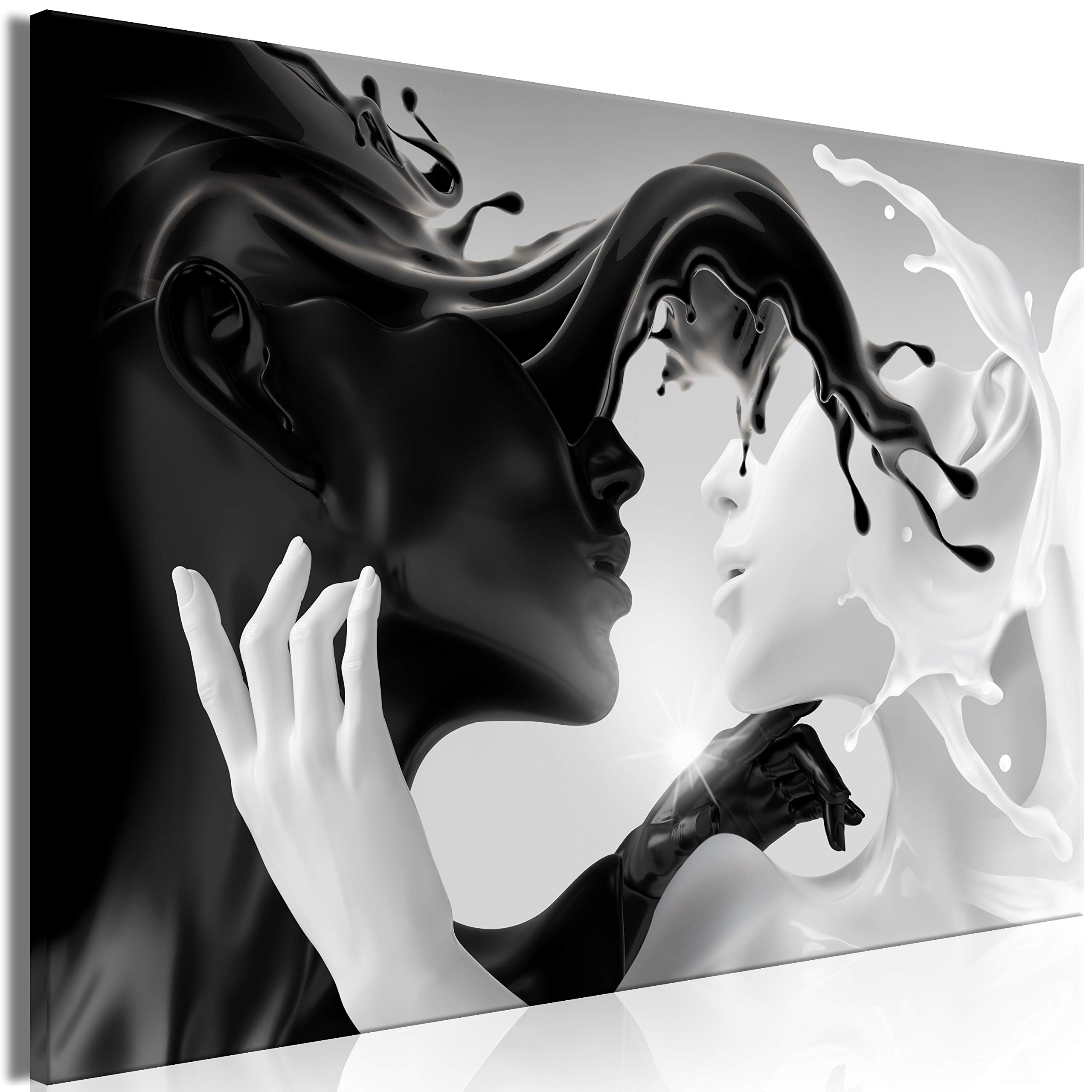 Artgeist Framed Canvas Wall Art Print - Coffee & Milk Love Abstract Couple Faces Black White Painting (35x24 inches) - Perfect for Living Room, Bedroom & Office Decor