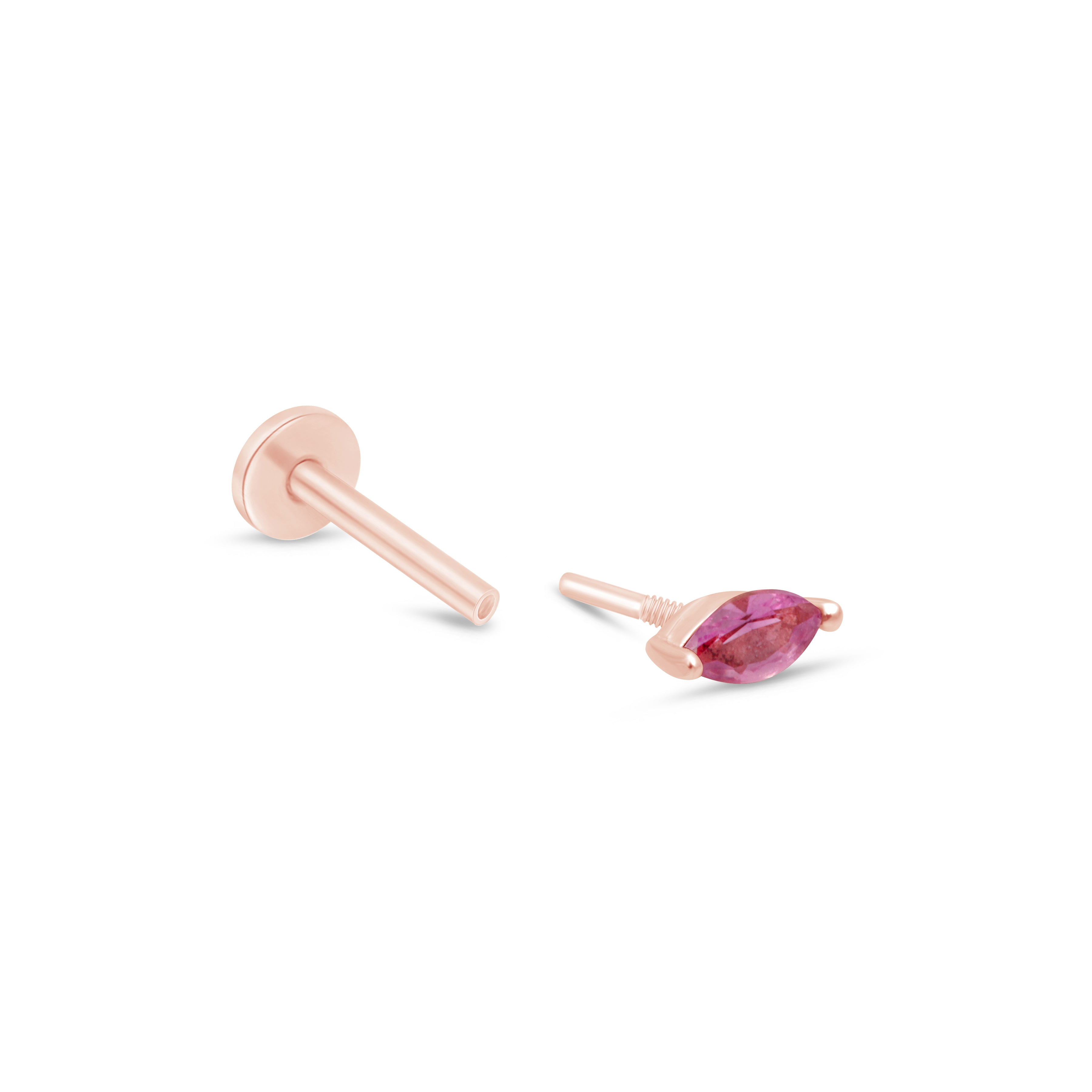 14k Rose Gold Marquise Pink Tourmaline Stud Earrings - Dainty Flat Back Earrings for Women, Perfect for Everyday Wear & Special Occasions