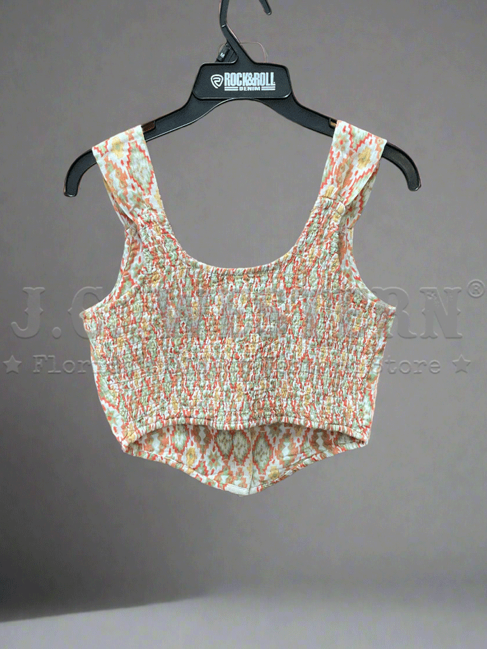 Rock & Roll Denim BW20T06275 Women's Aztec Print Tank Top - Natural Cotton Bralette for Summer, Music Festivals & Boho Style Outfits