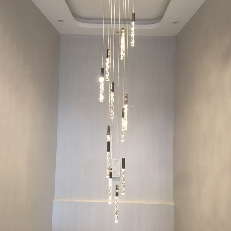 Elegant Crystal Chandelier for Staircase - Modern LED Stairway Lighting Fixture - Perfect for Foyer, Grand Entrance & Luxury Home Decor