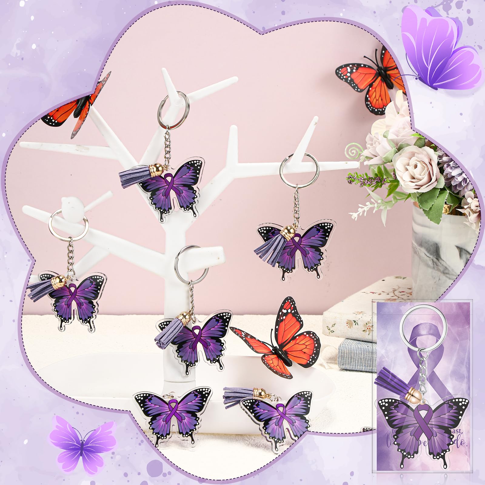 Butterfly Cancer Awareness Keychain - Inspirational Ribbon Keyring with Card - Thoughtful Gift for Women Survivors & Supporters - Perfect for Fundraisers, Awareness Events & Daily Encouragement