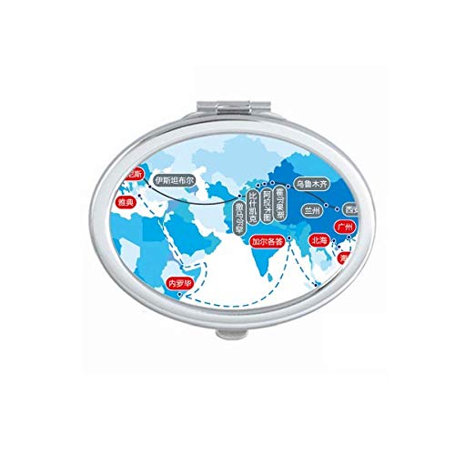 DIYthinker Silk Road Map Mirror - Portable Foldable Double-Sided Makeup Mirror with Vector Diagram Design, Perfect for Travel, Home Vanity & Gift Giving