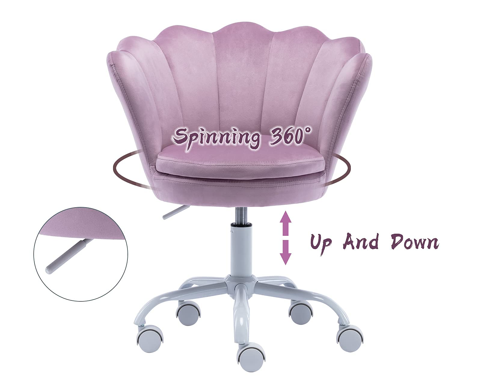 Velvet Kids Desk Chair with Seashell Back - Adjustable Swivel Study Chair for Teens, Children's Computer Homework & Vanity - Purple Accent Armchair for Living Room, Bedroom & Study Area