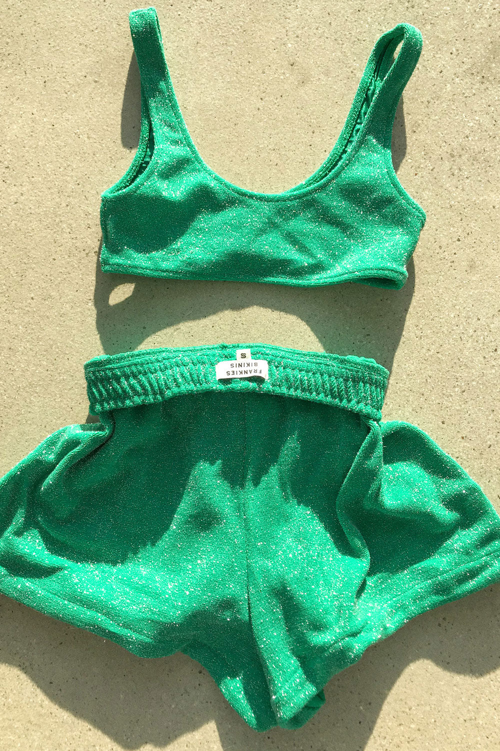 Coco Sparkle Terry Shorts for Women - Mistletoe Green | Soft & Comfortable Lounge Shorts | Perfect for Yoga, Running & Summer Outfits