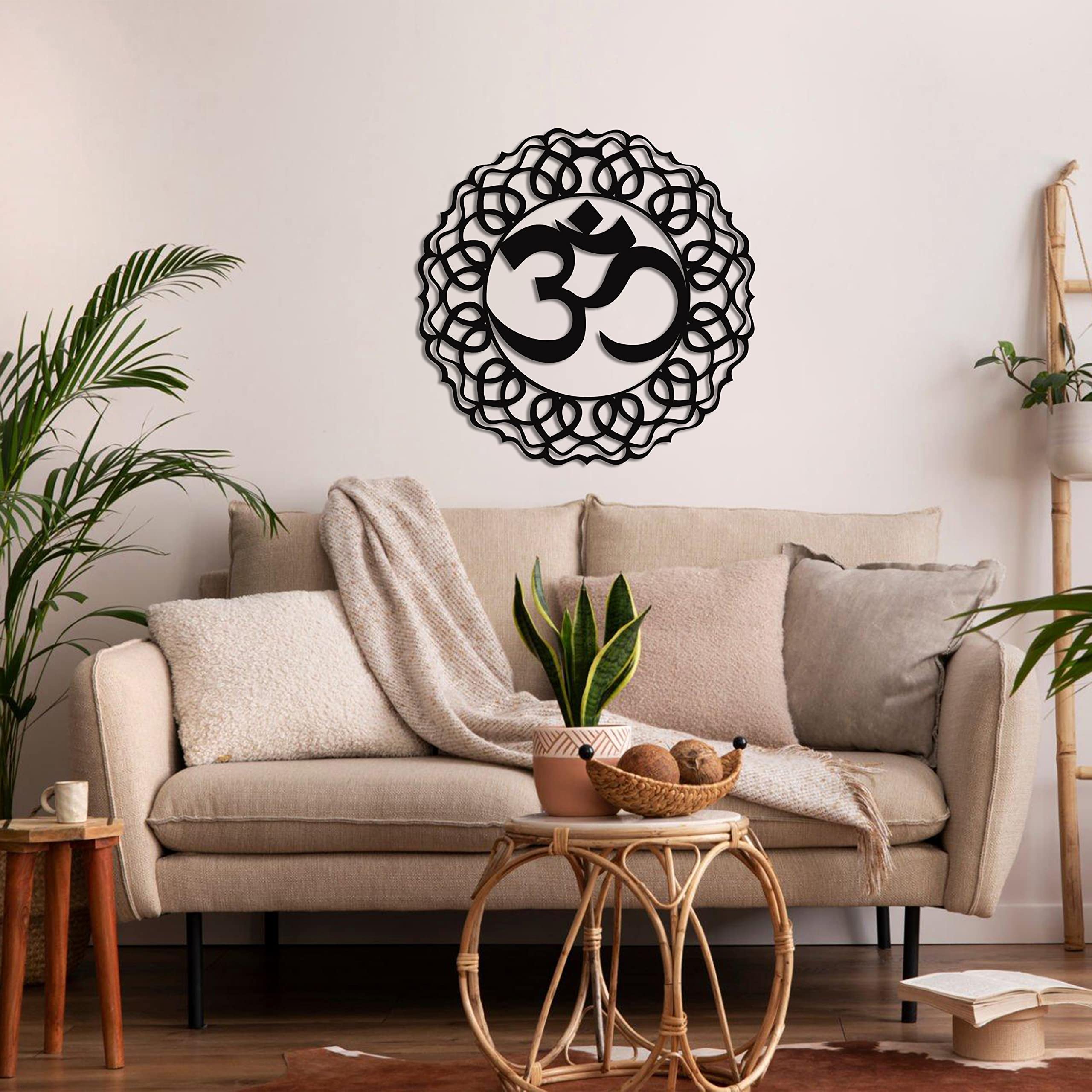 DEKADRON Metal Wall Art - Handcrafted Aum Symbol & Mandala Decor for Yoga Studio, Home & Meditation Space - Black Metal Om Wall Hanging (28