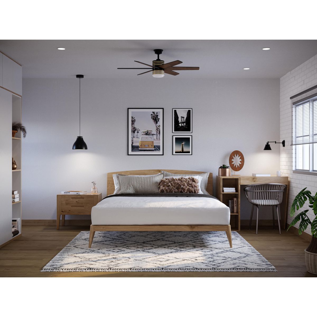 56 Inch Modern Ceiling Fan with DC Motor - 6 Blades for Energy Efficient Cooling - Perfect for Living Room, Bedroom & Office