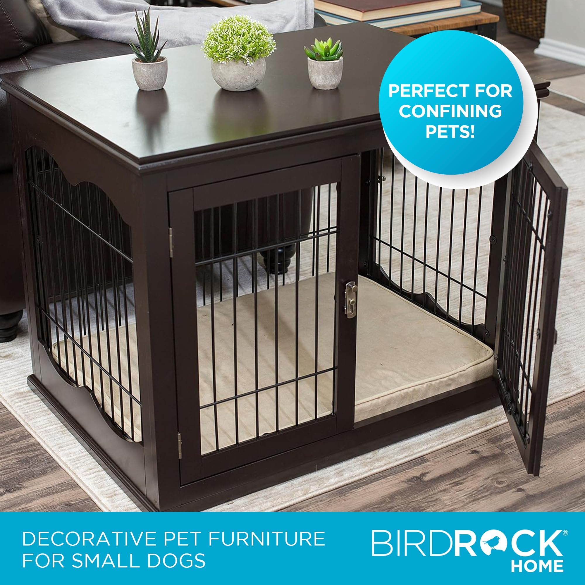 Best Decorative Dog Kennel with Pet Bed – Small Pet House, Double Door Indoor Crate – Engineered Wood & Wire Furniture – Side Table & Nightstand – Fits Small Dogs (Espresso) – Perfect for Living Rooms, Bedrooms & Home Decor