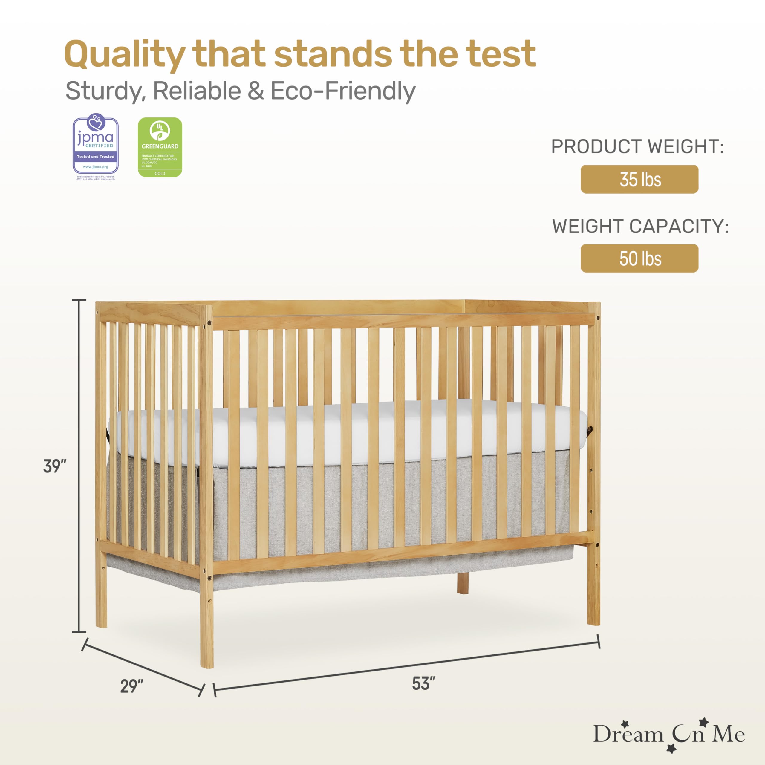 Dream On Me Synergy 5-in-1 Convertible Crib - Toddler to Full Size Bed | Safe & Stylish Nursery Furniture for Baby & Kids Room