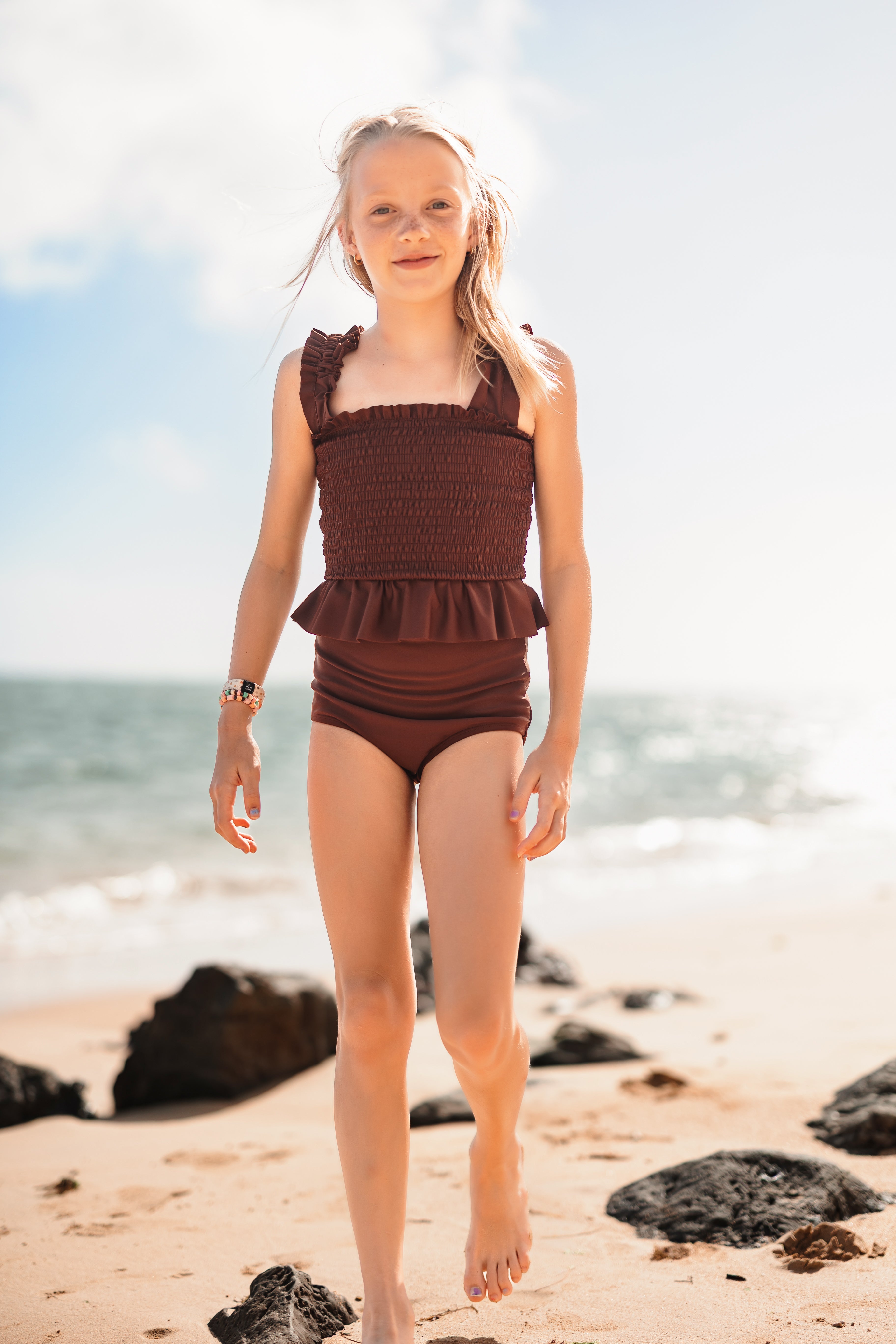 New Tween Coco Brown Smocked Tankini Top for Girls - $56 | Perfect for Beach, Pool & Summer Vacations