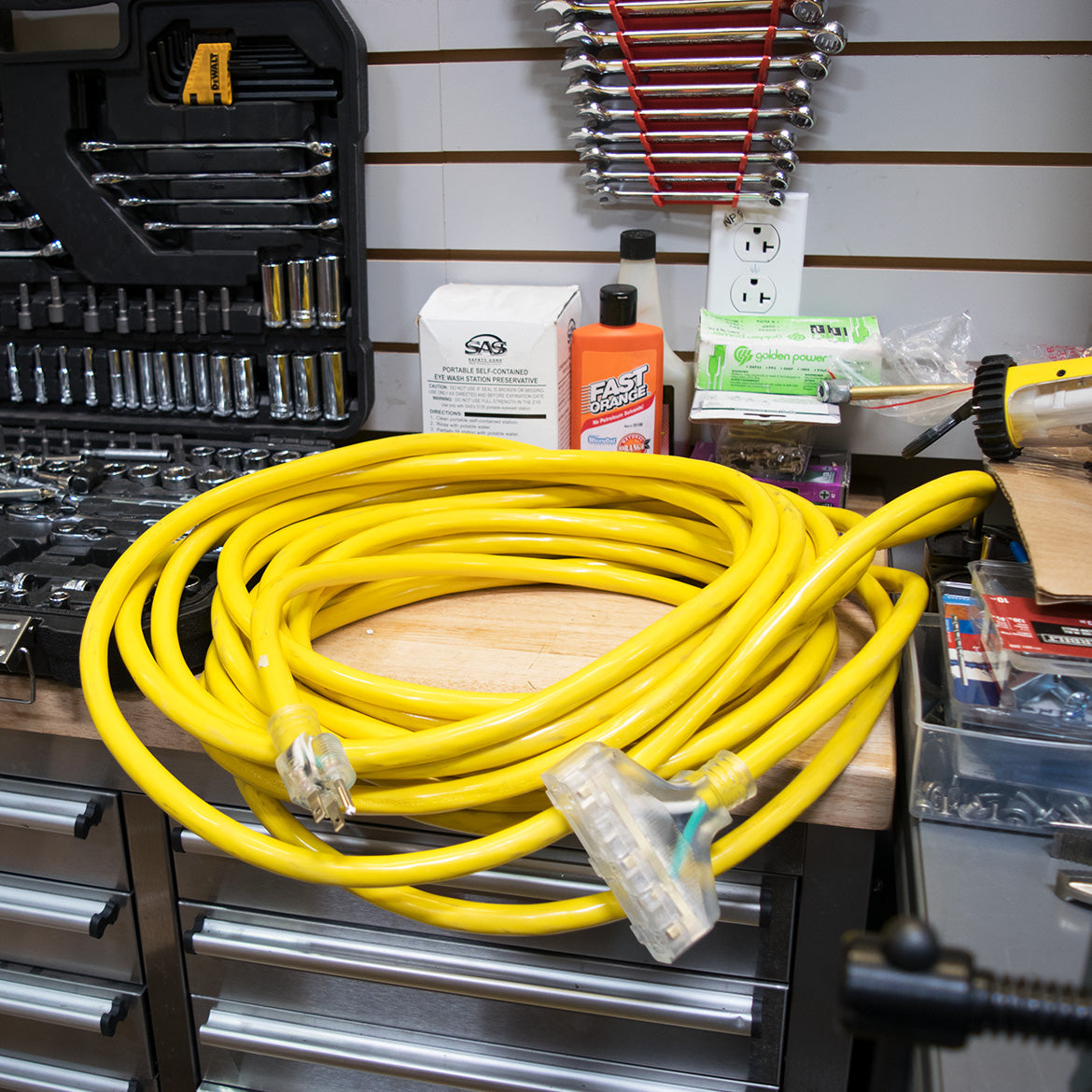 50ft 12 Gauge Heavy Duty Triple Tap Extension Cord with 3 Outlets - Perfect for Home, Office, Workshop & Outdoor Power Needs