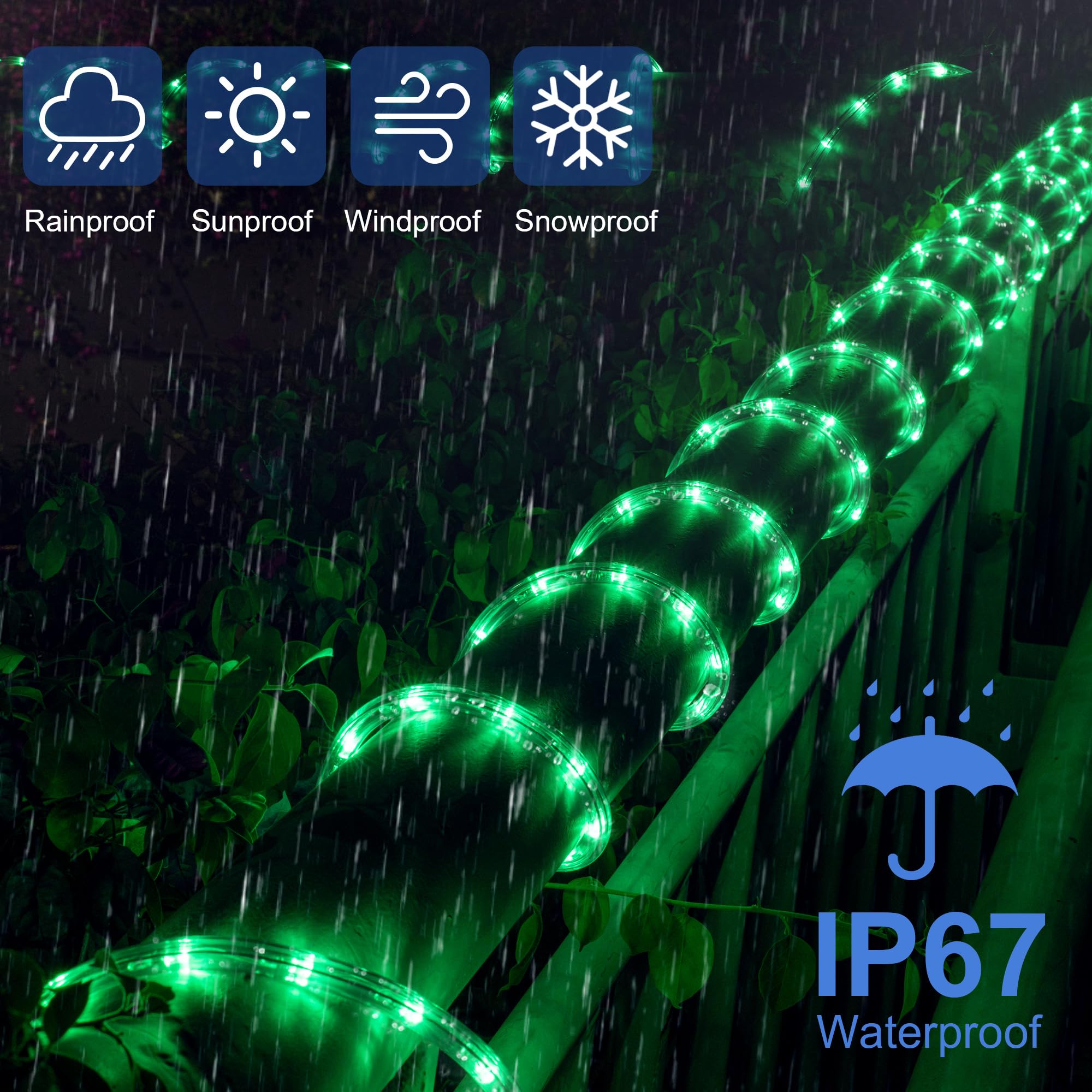 108 LEDs 16Ft Connectable LED Rope Lights Outdoor Waterproof - Flexible Strip Lights with Holder for Tree Garden Party Wedding Christmas Decor - Indoor/Outdoor Use - 110V Plug Green Clear Tube Lights - Perfect for Patio, Backyard, Holiday and Event Lighting