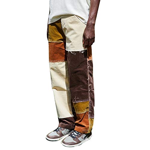 XBTCLXEBCO Men's Patchwork Jeans - Trendy High Waisted Wide Leg Denim Pants for Hip Hop Style | Distressed & Frayed Details | Perfect for Streetwear, Casual Outfits and Urban Fashion