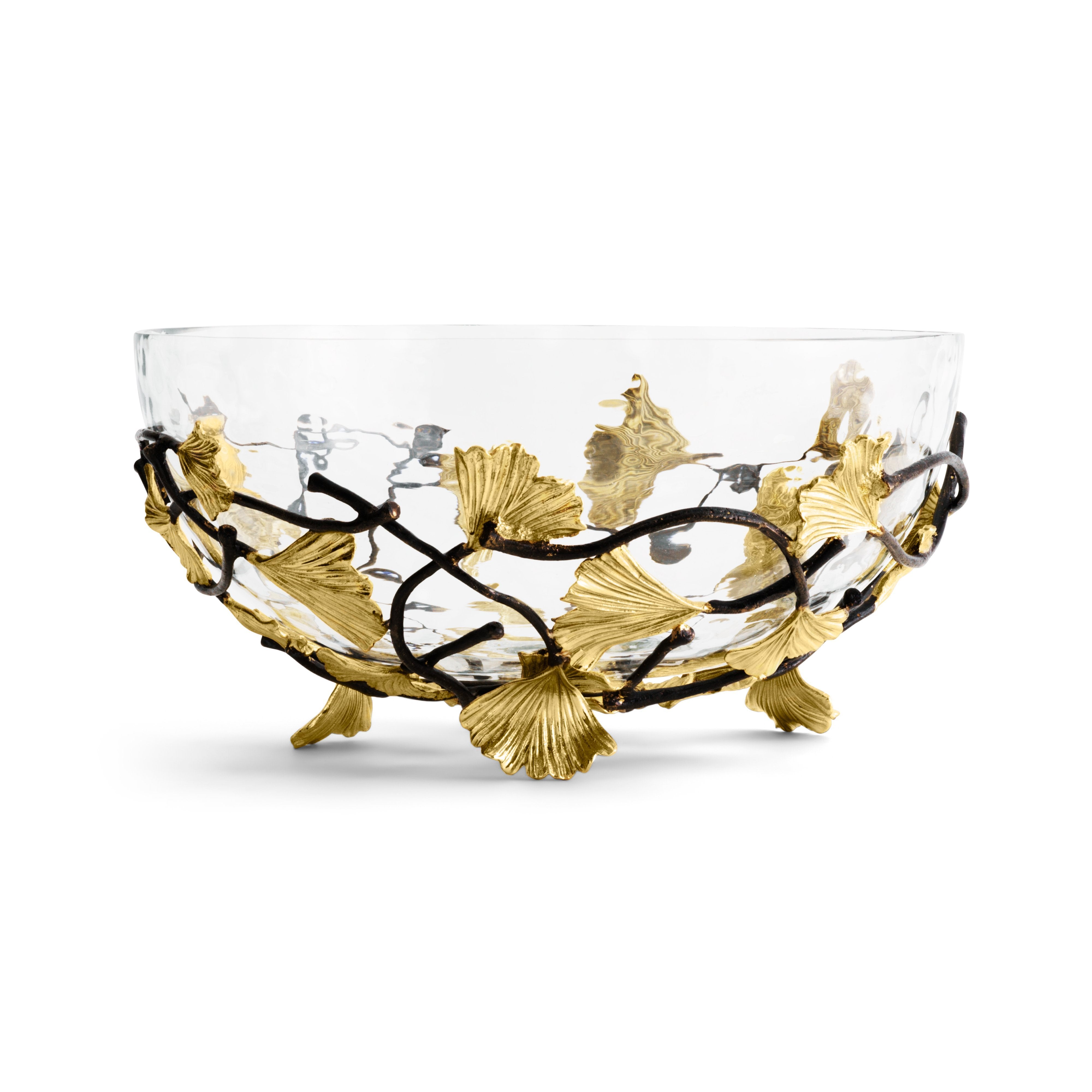 Premium Golden Ginkgo Medium Glass Bowl - Elegant Serving Dish for Salads, Desserts & Home Decor - Perfect for Parties, Dining & Gifts