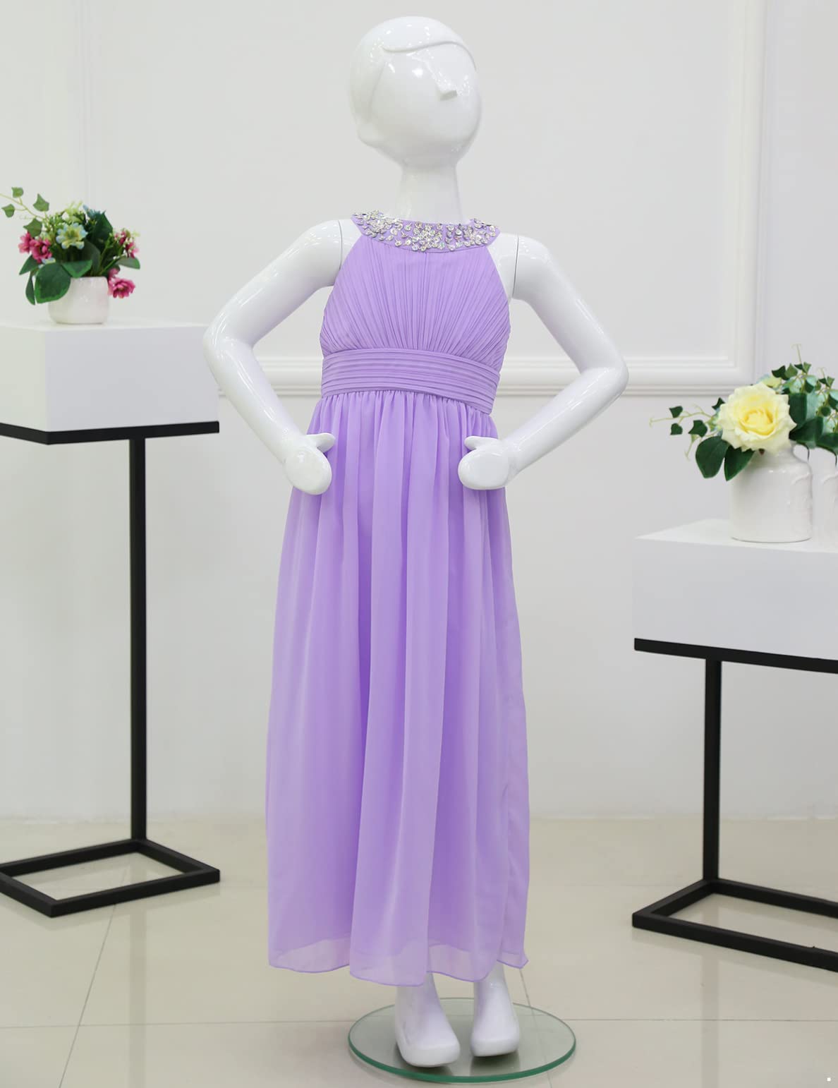 Flower Girl Dress for Kids - Princess Sleeveless Chiffon Gown with Round Neck for Weddings, Pageants & Banquets | Perfect for Flower Girls, Birthday Parties & Special Occasions