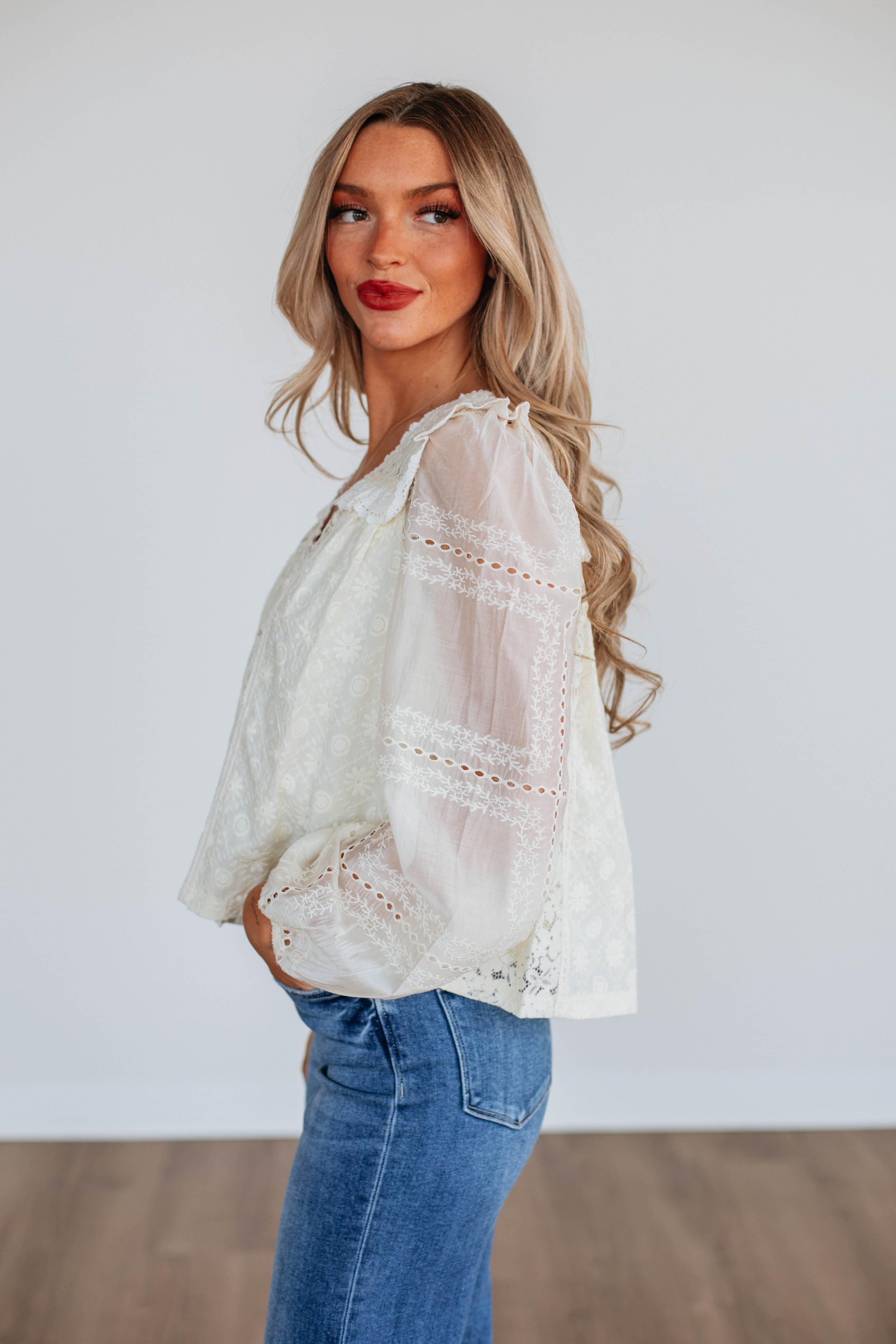 Elegant Arely Lace Blouse for Women - Romantic Floral Embroidered Top - Perfect for Date Night & Special Occasions