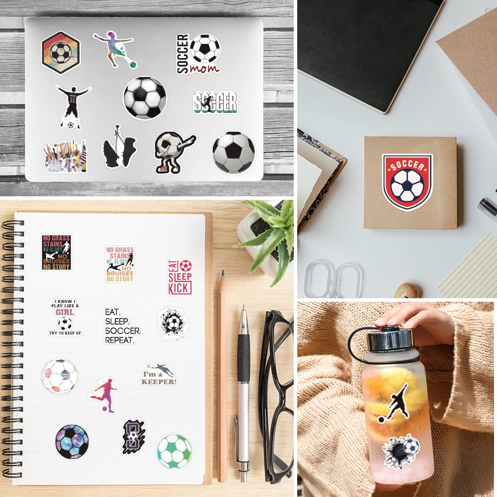 100 Pcs Waterproof Soccer Stickers - Vinyl Decals for Water Bottles, Laptops, Cars, Luggage, Cups & Phones | Durable Sports Decor for Kids, Teens & Fans | Perfect for School, Gym, Travel & Game Day