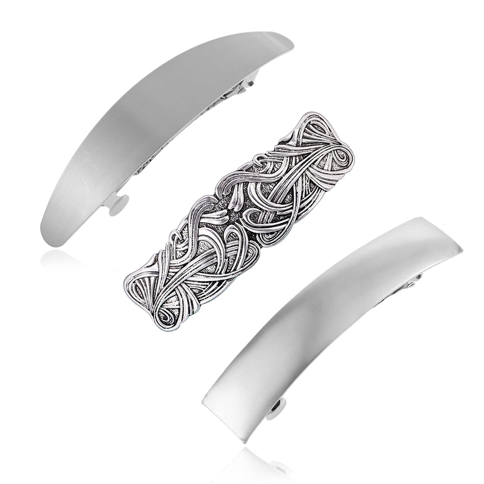 3-Piece Silver Thin Handmade Hair Clip Set - Elegant French Style Metal Hair Pins & Barrettes for Women & Girls | Perfect for Weddings, Parties & Everyday Hairstyling