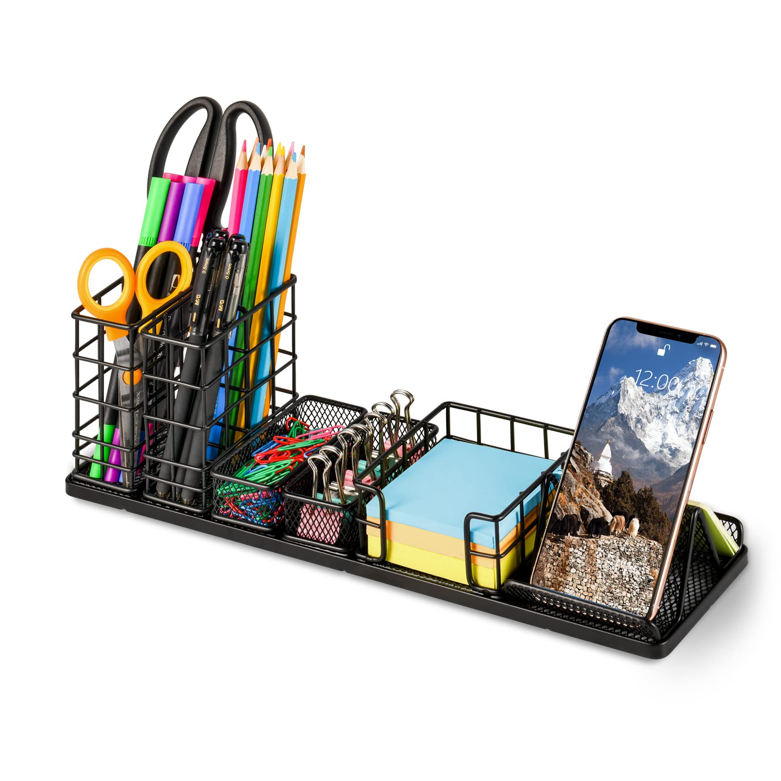 Premium Desk Organizer Set with Pen Holder, Sticky Note Holder, Paper Clip Holder & Binder Clips - Stylish Office Desk Accessories for Home & Workspace Organization