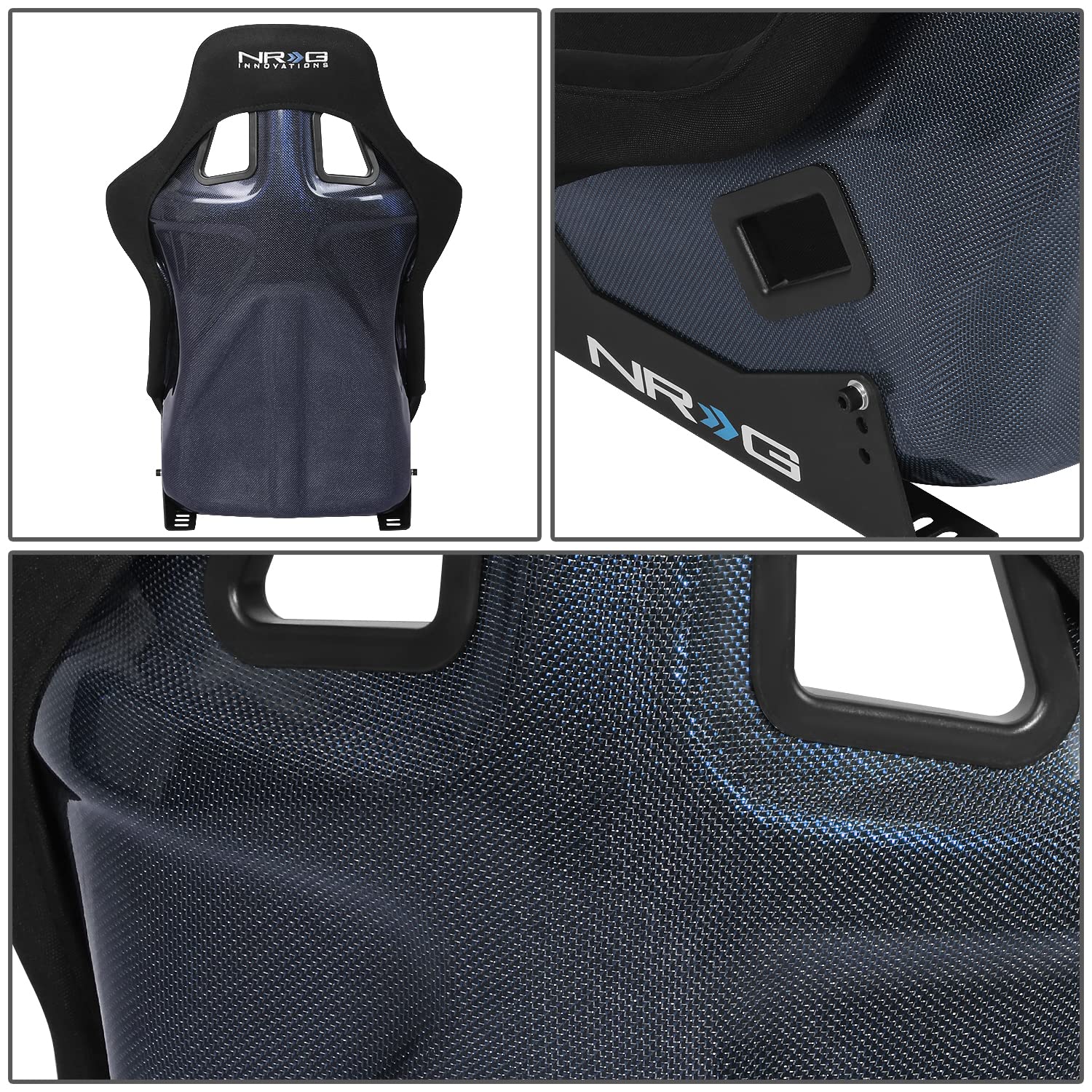 NRG Innovations NRG-RSC-302CF-BL Universal Fixed Back Bucket Racing Seat with Side Mount Bracket - Blue Carbon Fiber Design for High-Performance Cars, Drifting & Track Racing