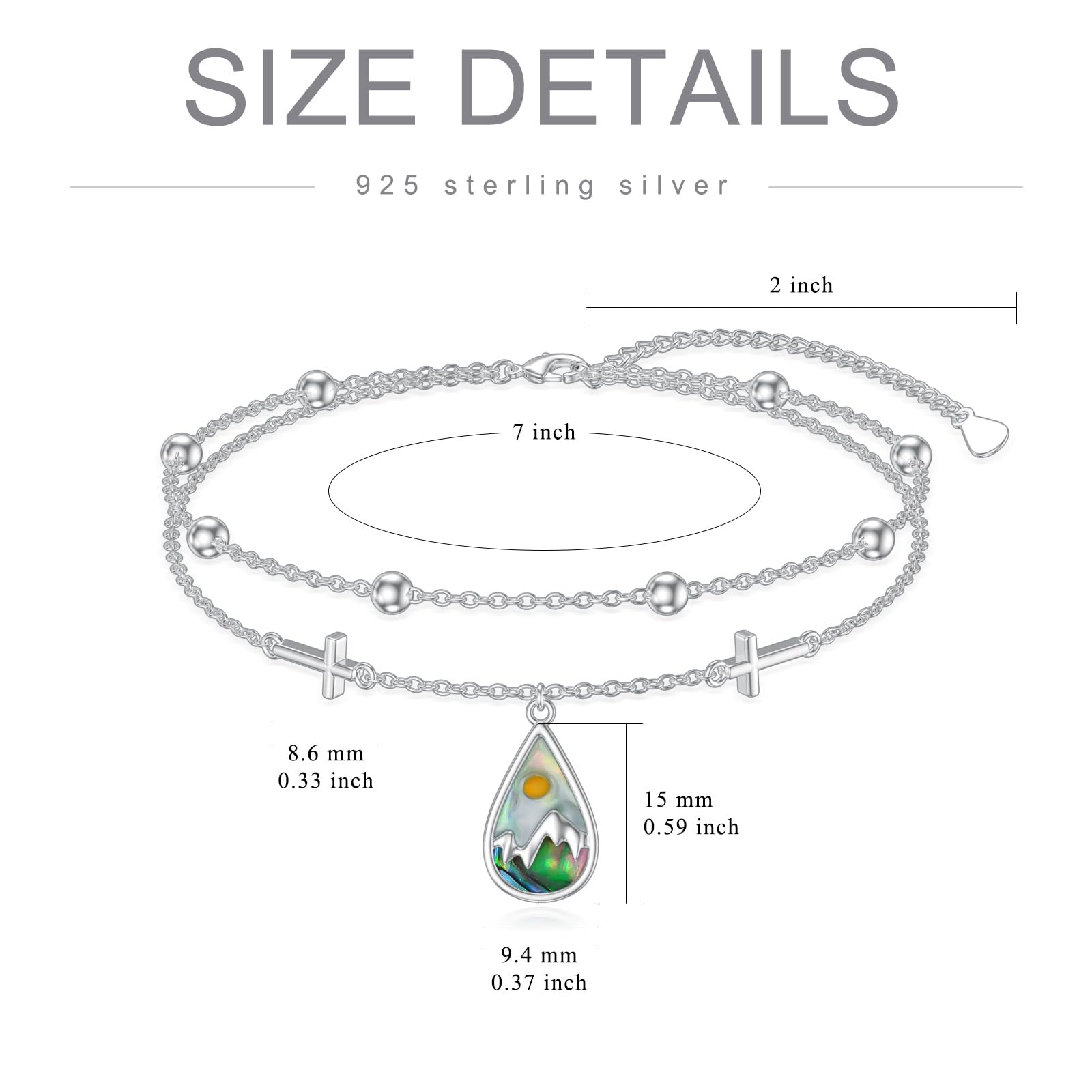 AOBOCO Mustard Seed Anklet for Women - S925 Sterling Silver Adjustable Christian Jewelry with Mountain Cross Charm - Inspirational Faith Anklet for Mother's Day, Birthday Gifts for Mom - Perfect for Church, Daily Wear & Special Occasions