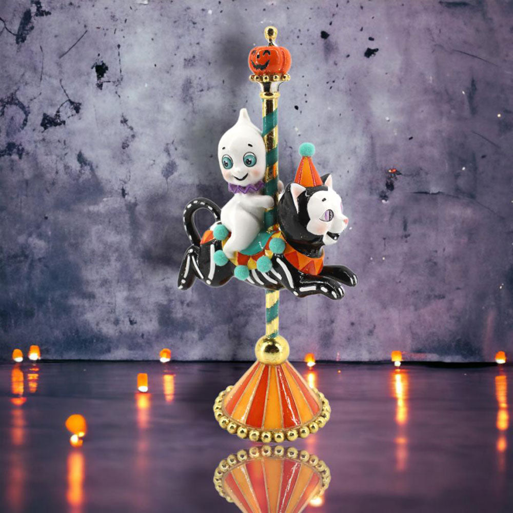 11 Ghost on Cat Carousel Halloween Decor - Spooky Cat-Themed Carousel Ornament by December Diamonds - Perfect for Halloween Party Decorations, Home Decor & Gift Giving
