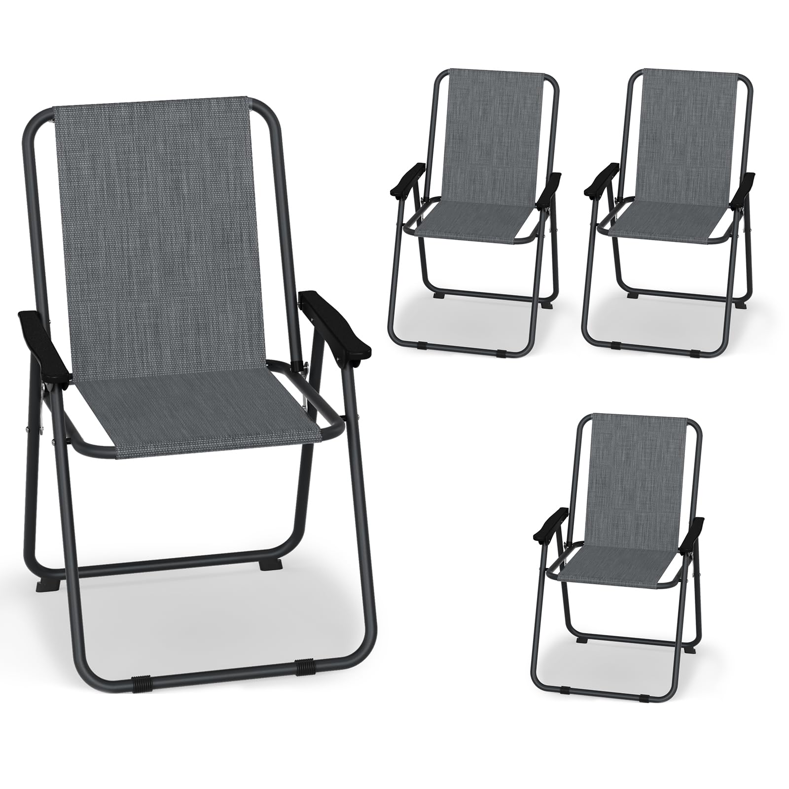 UDPATIO 4-Piece Patio Dining Chair Set - Lightweight Folding Outdoor Chairs with Steel Frame & Weather-Resistant Textilene Fabric (5.7lbs Each, 220lb Capacity) - Grey - Perfect for Backyard, Poolside, Deck, and Garden Relaxation
