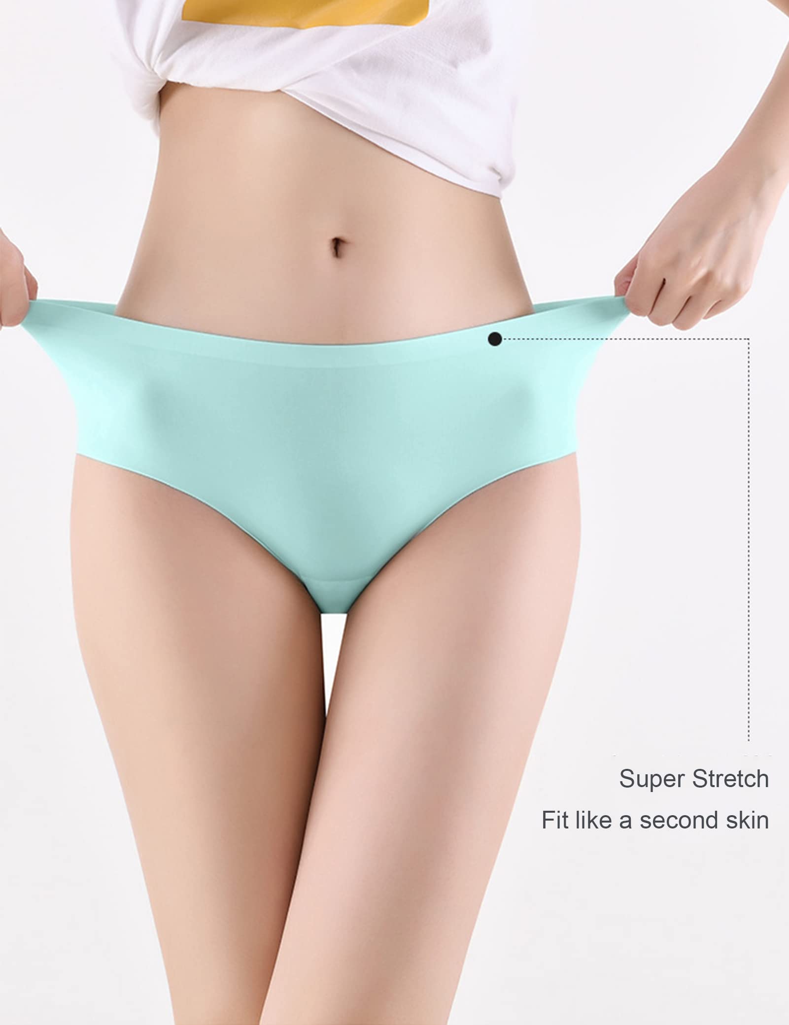 Kiench Seamless No Show Bikini Panties for Women & Teens - 6 Pack Soft Stretch Underwear Set - Perfect for Yoga, Workout, Daily Wear and Travel