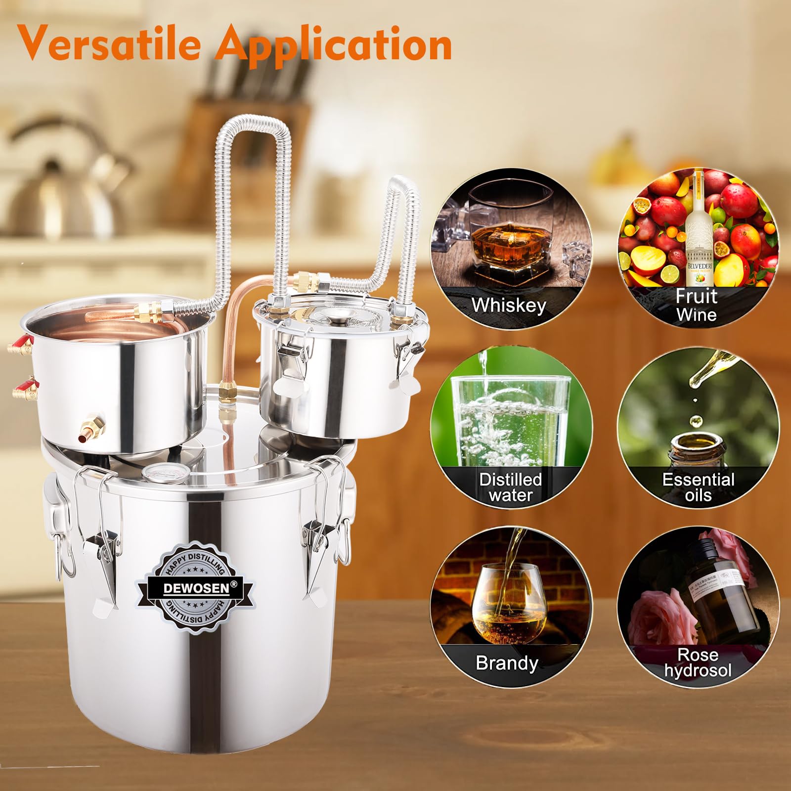 8 Gallon Alcohol Still Kit with 3 Pots, Copper Tube & Thumper Keg - Complete Distillery Set for Moonshine, Whiskey & Home Brewing - Includes Water Pump, Thermometer, Airlock & Brew Bag - Perfect for DIY Distilling, Craft Spirits & Home Brewing Enthusiasts