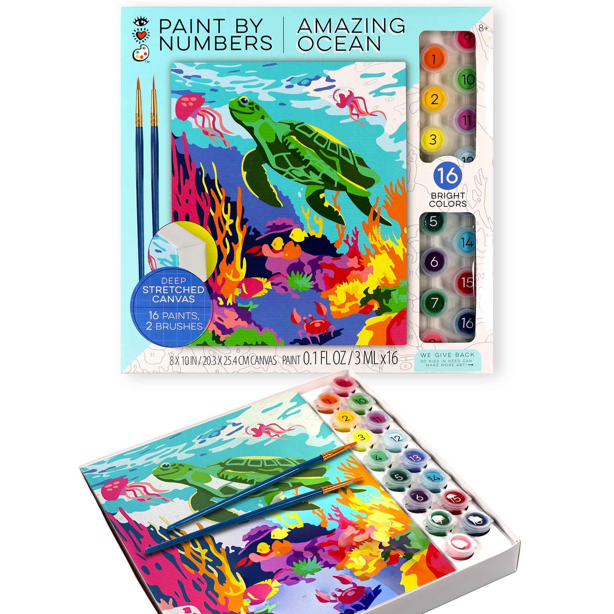 Bright Stripes Paint by Numbers Kit for Kids - Easy DIY Painting Canvas with Frame | Ocean Theme Art Set for Children's Creativity & Home Decor