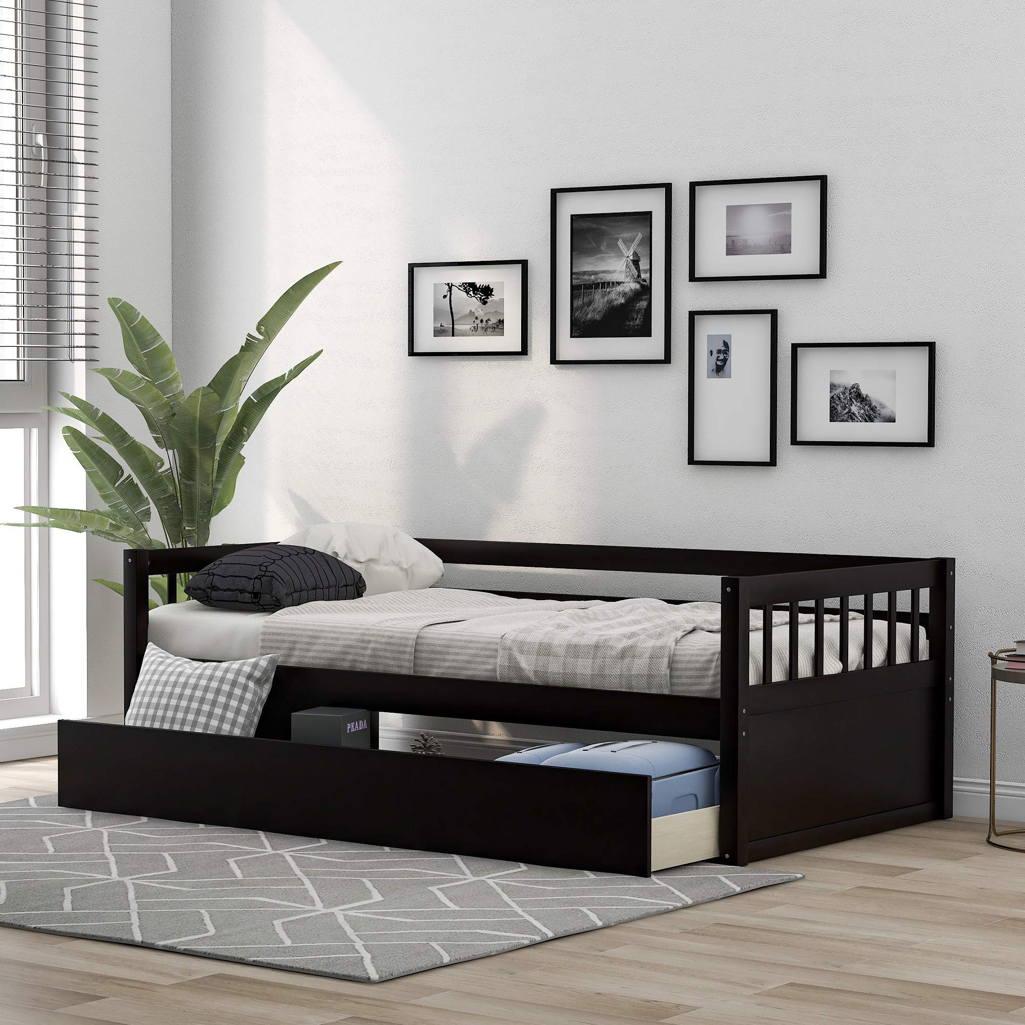Wood Twin Daybed with Storage Drawers - No Box Spring Needed, Espresso Finish | Perfect for Guest Rooms, Small Spaces & Multi-Functional Living Areas
