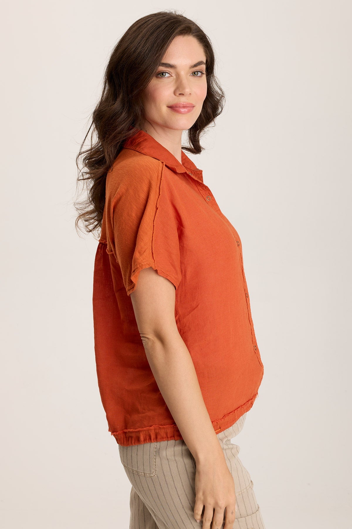 Inola Linen Button Up Blouse for Women - Elegant Cinched Waist Tunic Top for Casual & Office Wear | Summer Breathable Linen Shirt for Outfits & Layering