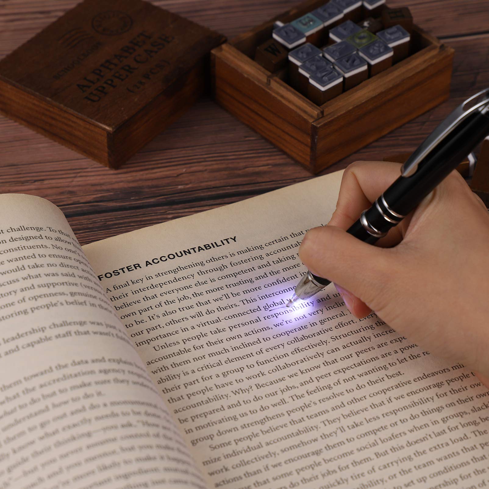 LED Pen Light Flashlight - 2 Pack Lighted Tip Ballpoint Pens for Writing in The Dark, Creative LED Writing Pens with Bright Light - Perfect for Nighttime Note Taking, Emergency Use & Low Light Conditions (Black)