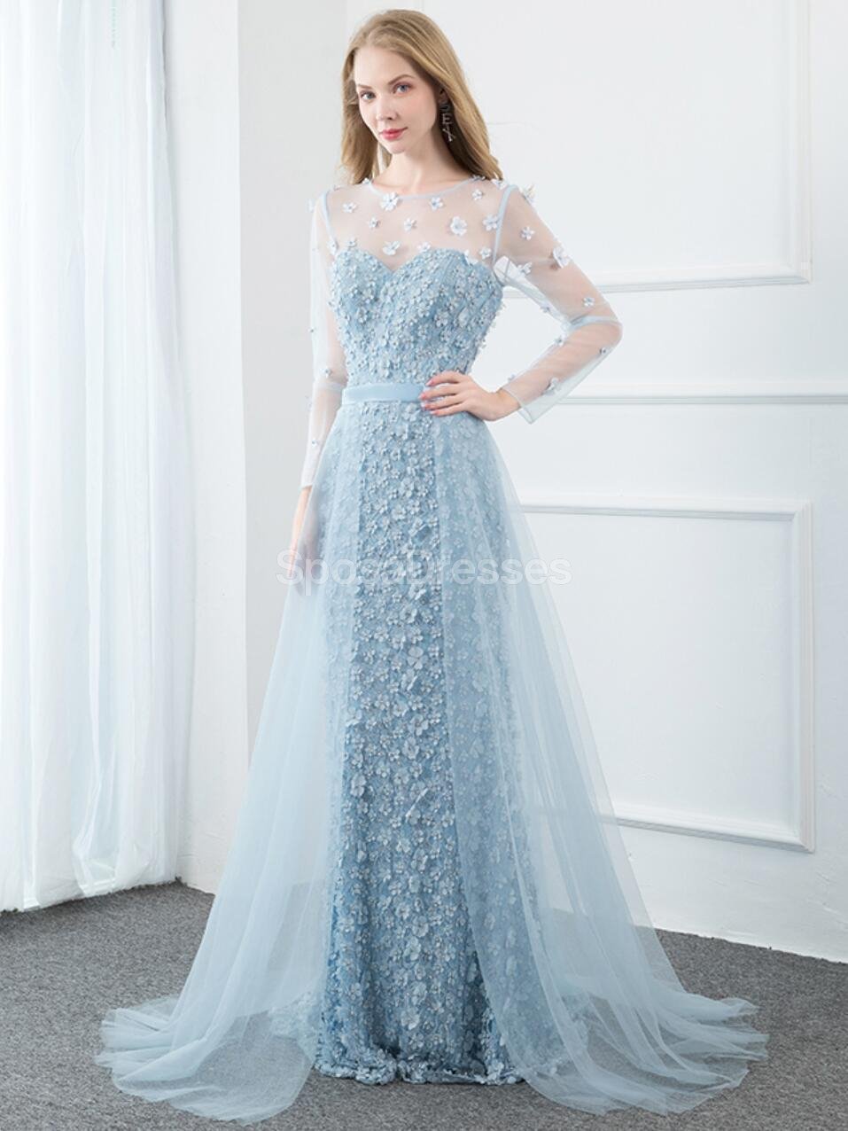 Elegant Tiffany Blue Long Sleeve Mermaid Prom Dress for Evening Parties & Formal Events - Perfect for Homecoming, Quinceañera & Wedding Guest Attire | Style 12287