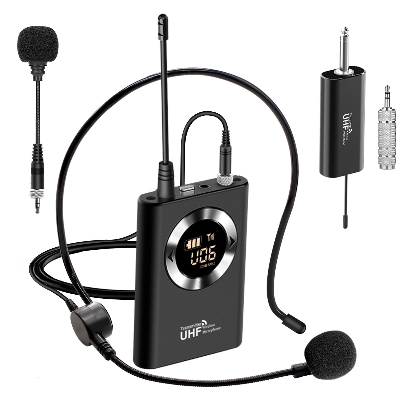 Professional UHF Wireless Microphone Headset with LED Digital Display - Hands Free Head Mic Speaker System for Voice Amplification | Perfect for Teachers, Fitness Instructors, Tour Guides & Public Speaking