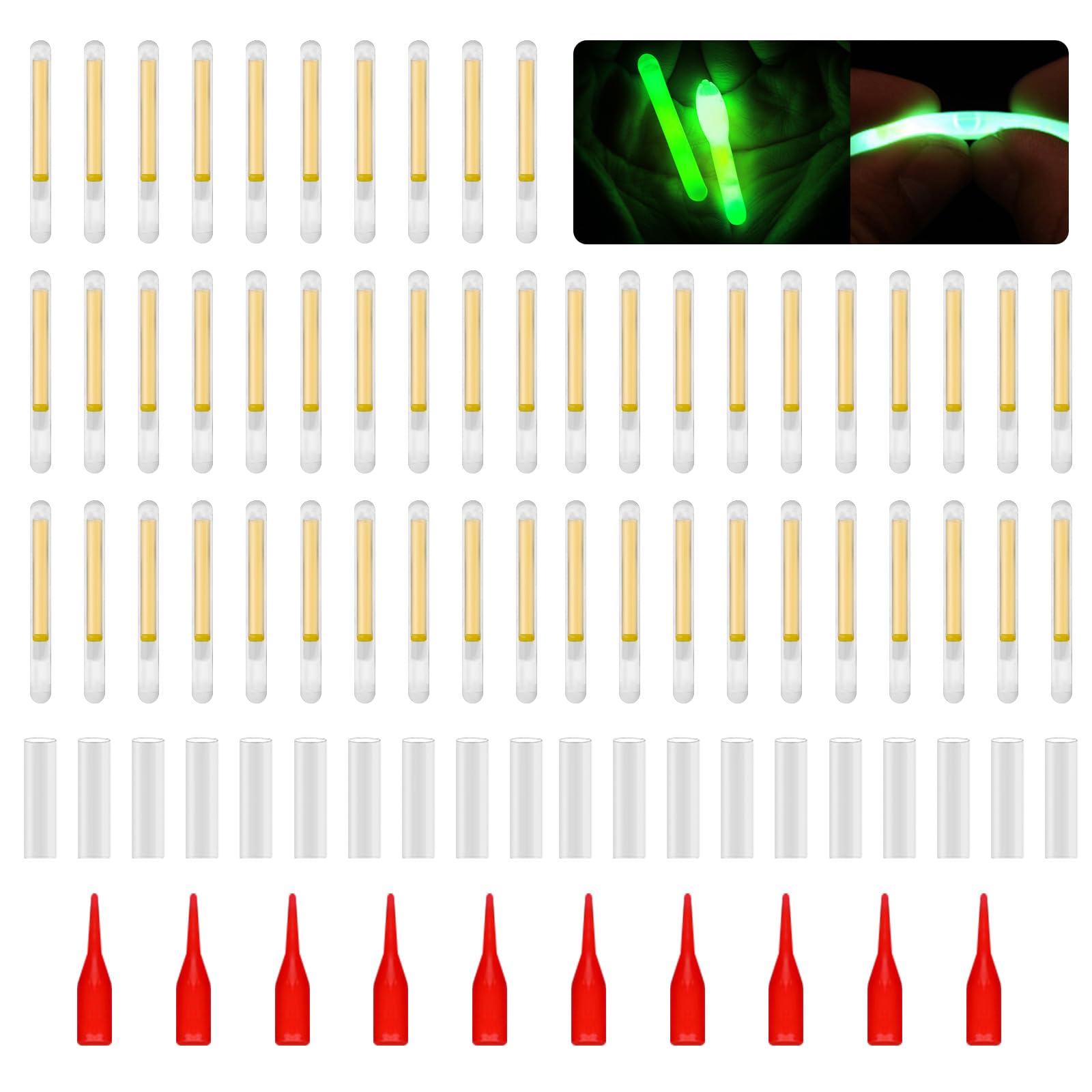 50 Pcs Fluorescent Fishing Glow Sticks - Bright Light Rod Tips for Night Fishing, Replacement Glow Accessories - Perfect for Night Fishing, Camping, and Emergency Kits