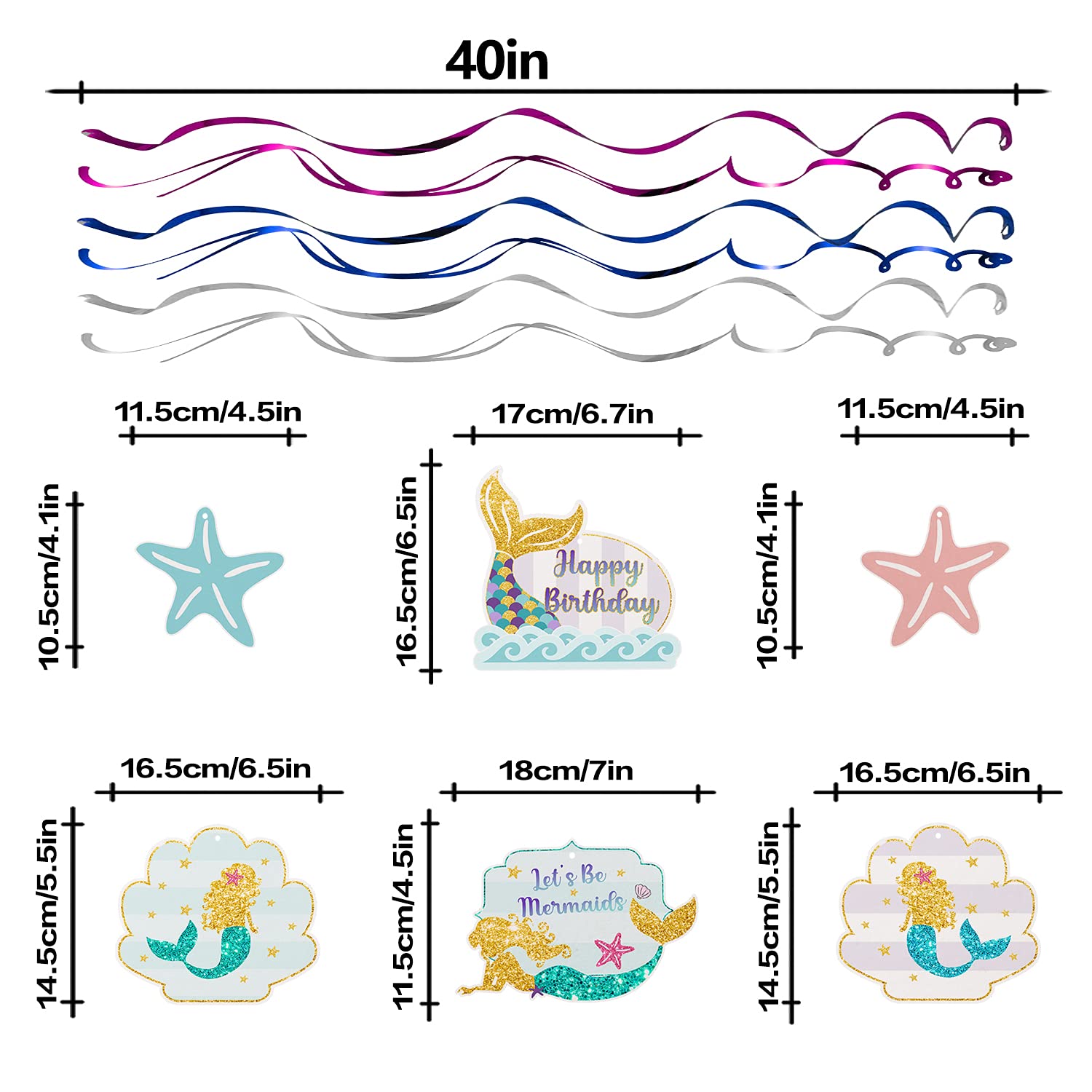 Mermaid Birthday Streamers - 12 Pcs Hanging Decor for Party Backdrop