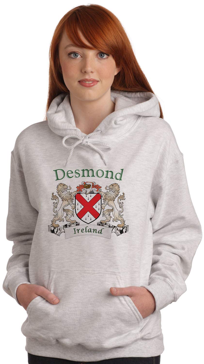 Desmond Irish Coat of Arms Ash Hooded Sweatshirt - Premium Irish Heritage Hoodie for Men & Women | Perfect for St. Patrick's Day, Family Reunions & Celtic Pride Events