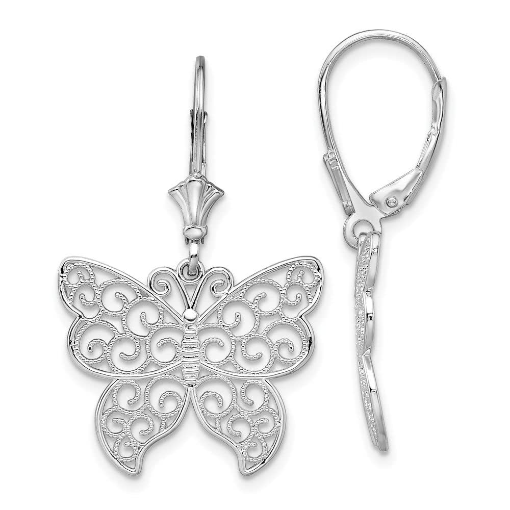 Sterling Silver Polished Filigree Butterfly Leverback Earrings for Women - Elegant Handmade Jewelry Gift for Birthday, Anniversary & Special Occasions