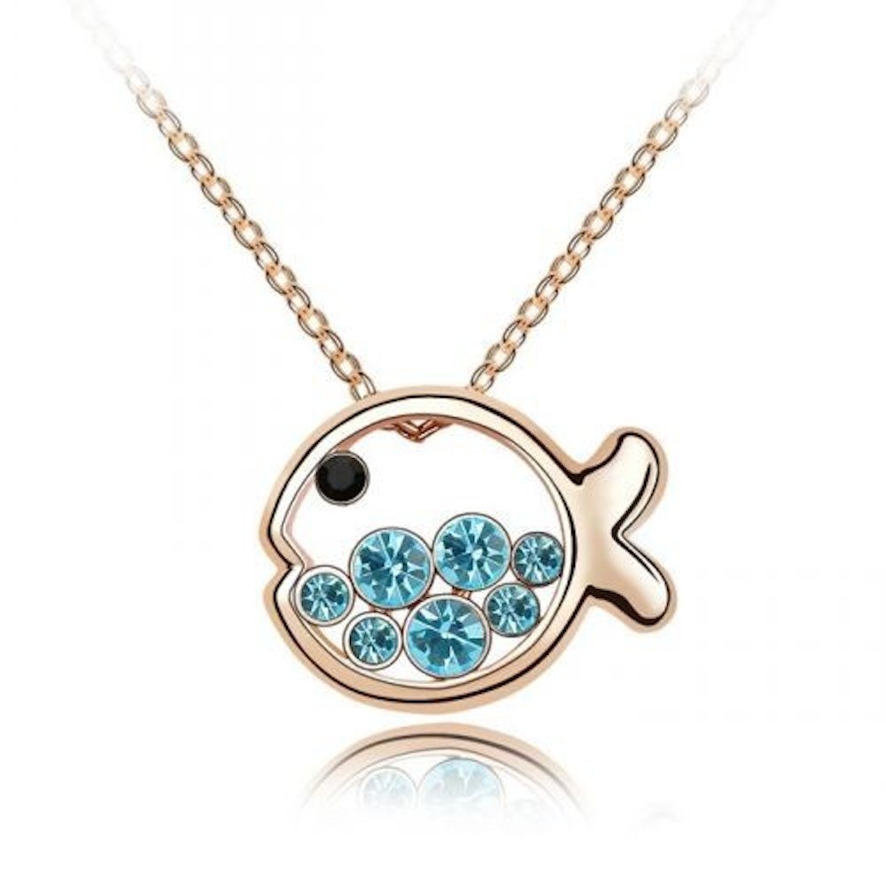 Sparkling Golden Goldfish Charm Necklace with Colorful Bubbles - Elegant Jewelry Gift for Women, Perfect for Parties, Dates & Everyday Wear
