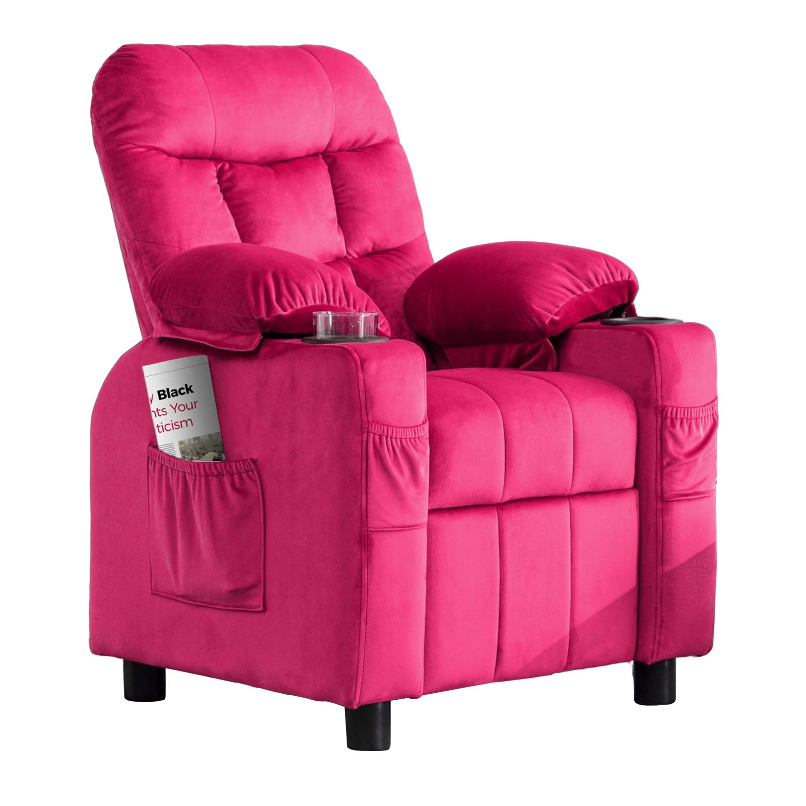 **Kids Recliner Chair with Cup Holder - Adjustable Toddler Lounge Chair with Footrest & Side Pockets, Soft Velvet Ergonomic Sofa for Boys & Girls Bedroom (Rose Pink) - Perfect for Reading, Watching TV & Relaxing**